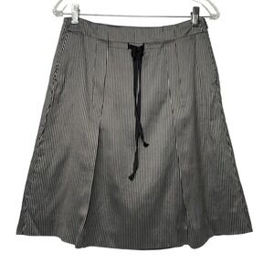 Hugo Boss Skirt Sz 4 Mini-Knee Length Gray Black Stripped Pleated Y2K Silk Blend